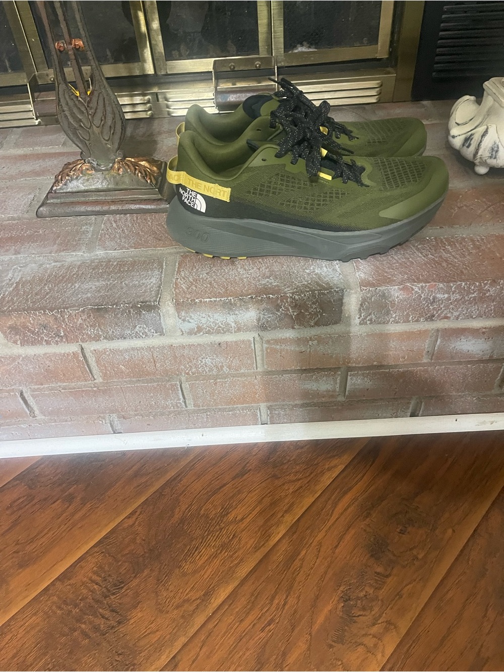 The North Face Olive Green Trail Runners with Black Laces and Yellow Accents